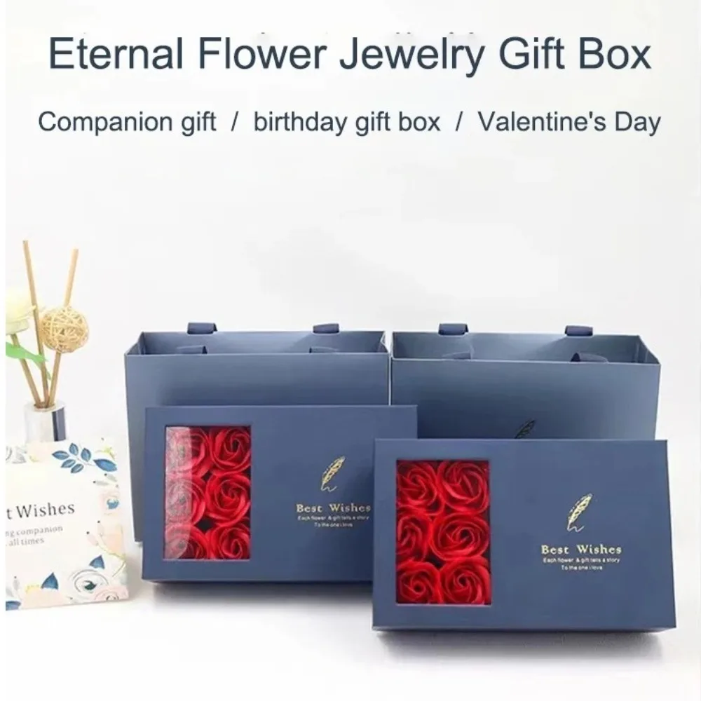 

Valentine's Day Eternal Roses Gift Box Eternal Flower Six Rose Ring Box Birthday Gifts Window Opening Pendant Necklace Box