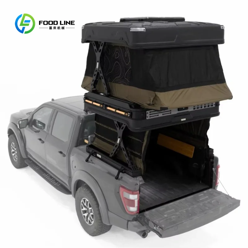 Customized Smart Pickup Camper Cap with Remote Control Lift Roof and Built-in Camping Deck Outdoor Truck Bed Tent