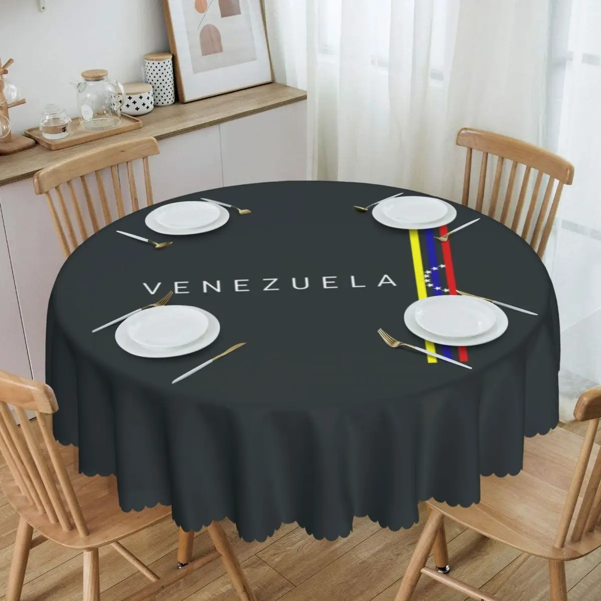 

Round Fitted Flag Venezuela Table Cloth Waterproof Tablecloth 60 inches Table Cover for Kitchen Dinning