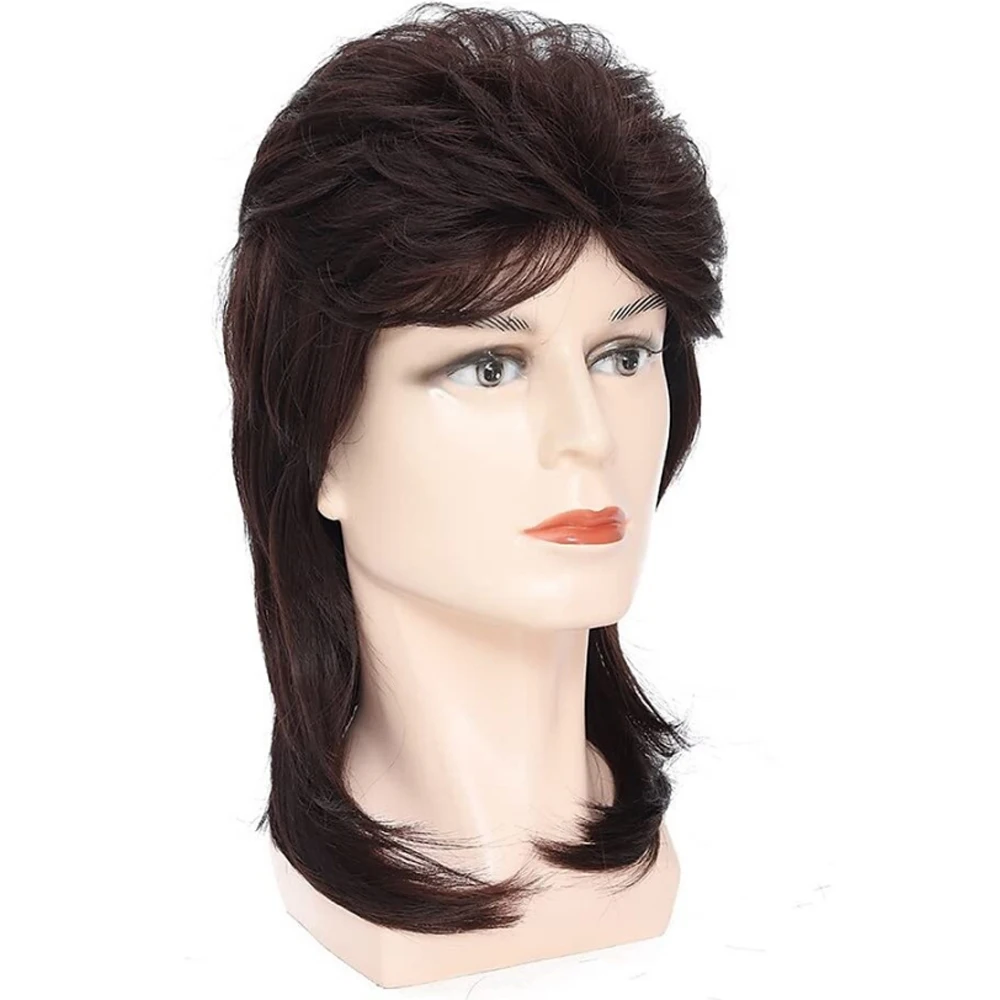 HAIRJOY Sallcks Herren Vokuhila Perücken Kunsthaar Lockiges 70er 80er Retro Cosplay Kostüm Perücke Rocker Disco Fancy Show Perücken – Detail 12