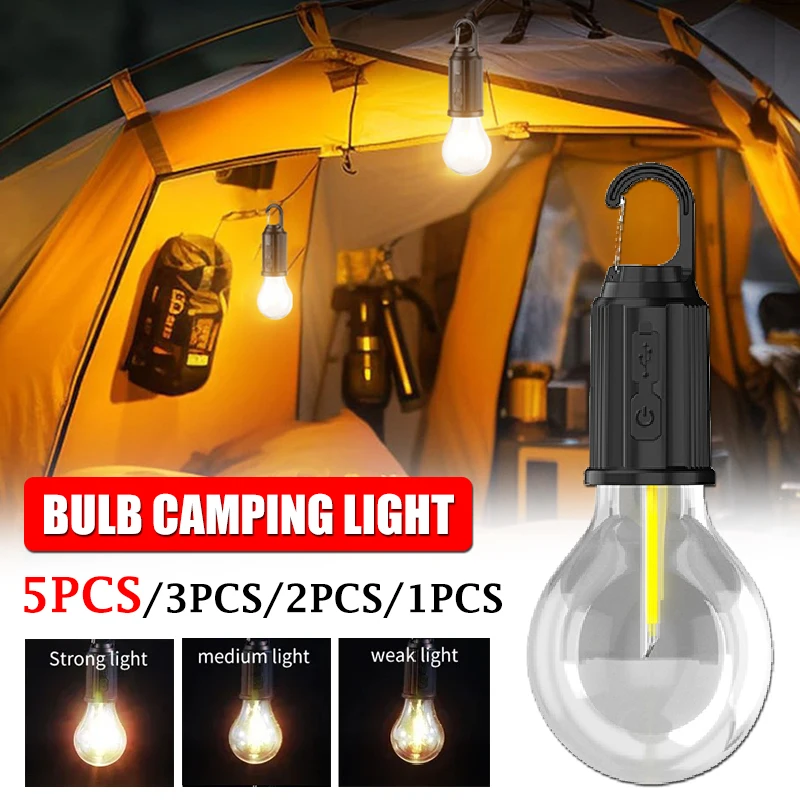 1~5PCS LED Camping Light Type-C USB Rechargeable Waterproof 400mAh 100LM Tent Light with Hook 3 Modes Outdoor Lighting