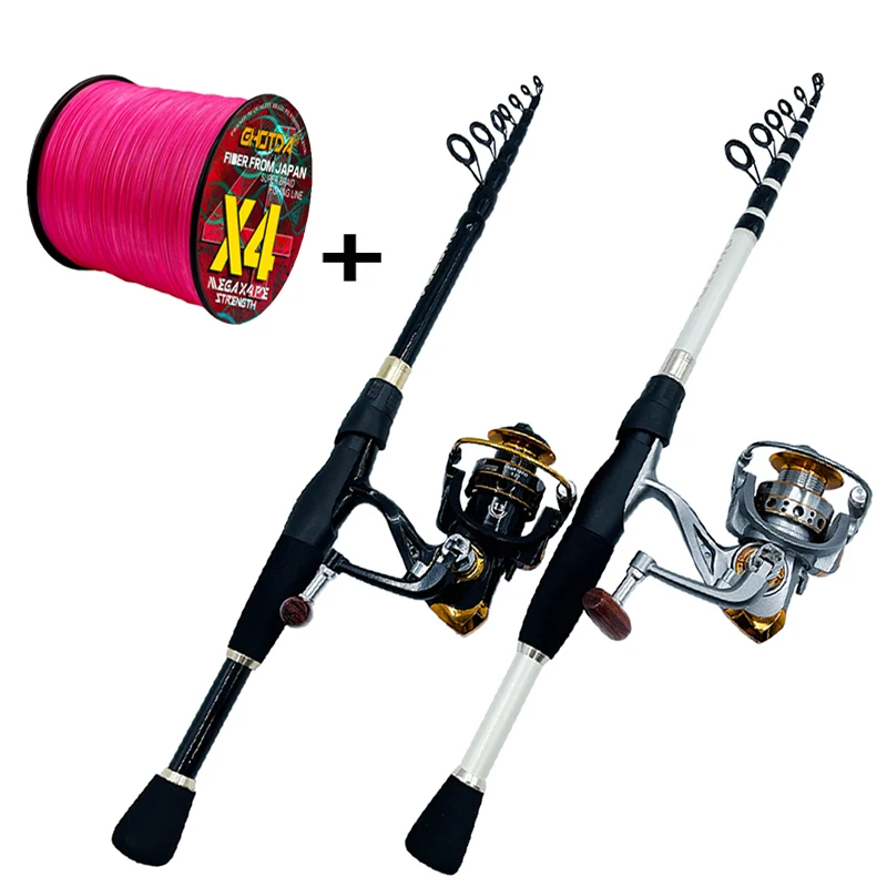 GHOTDA-caña de pescar telescópica giratoria de fibra de carbono, carrete de Baitcasting de arrastre máximo de 8kg, Kit completo con línea de pesca para lubina, 1,6-2,4 M