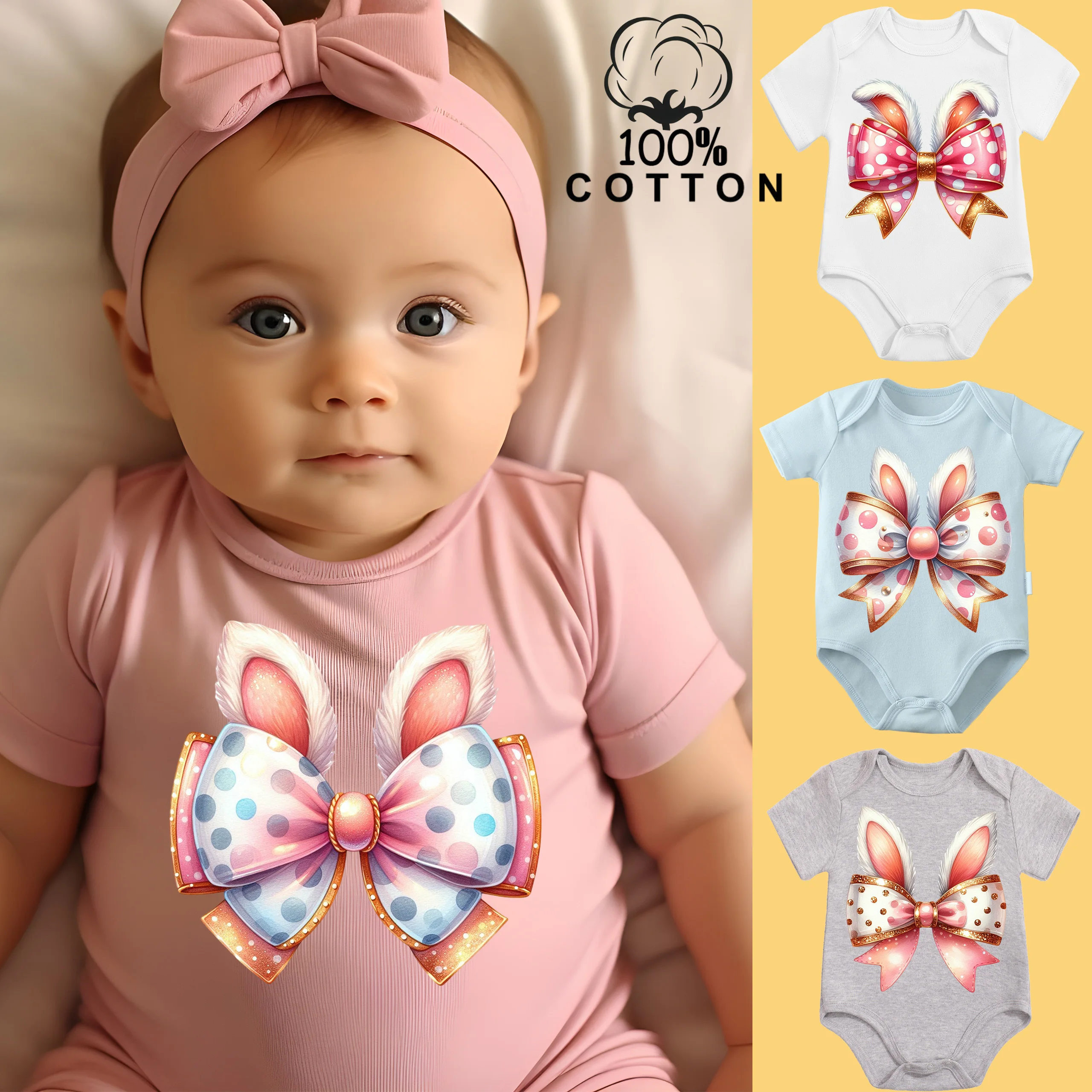 

Боди из 100% хлопка с принтом «Счастливой Пасхи» и ушками кролика, удобная одежда для малышей, комбинезон для новорожденных от 0 до 12 месяцев