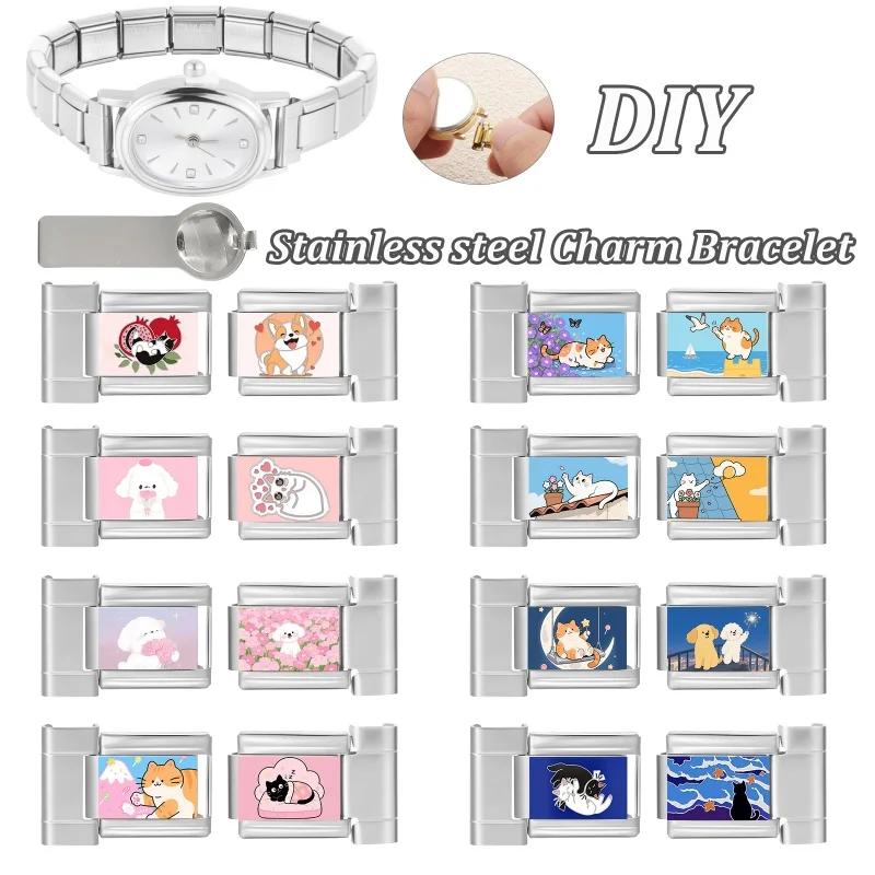 موصل ساعة الموضة الفولاذ المقاوم للصدأ صالح 9 مللي متر وصلات سحرية إيطالية المرأة ساعة مربعة رأس رابط سوار لتقوم بها بنفسك مجوهرات هدية