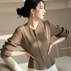 Early Autumn Temperament Small Fragrance Top Light Mature French Style Niche Feeling Unique Beautiful Coffee Color Shirt Jacket