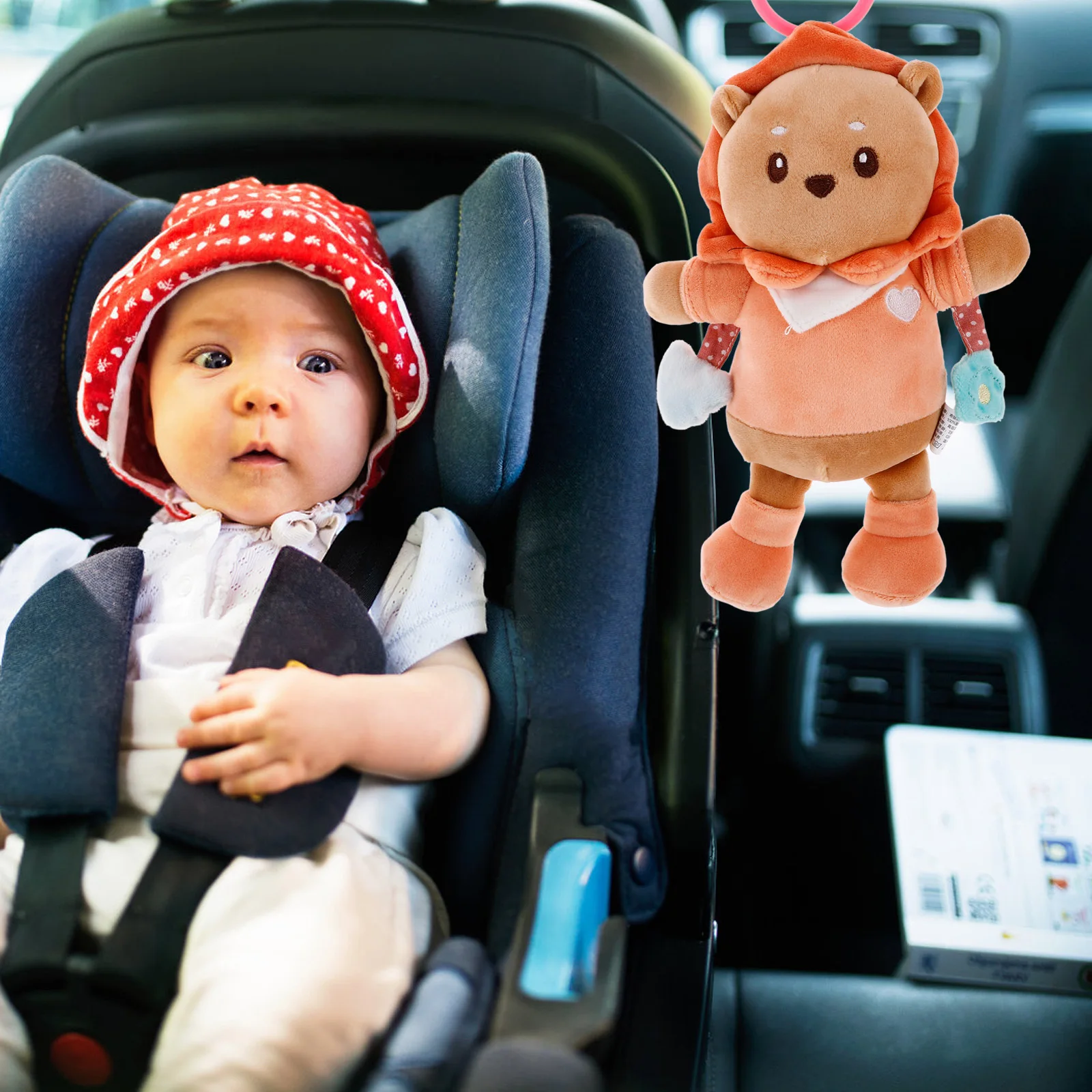 سرير محشو على شكل أسد محشو لسلسلة مفاتيح مقعد السيارة للأطفال، لعبة سرير الأطفال الناعمة، ديكور متنقل #1