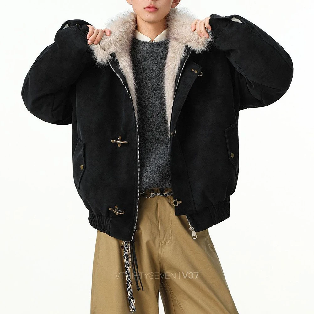 Mens Fuzzy Hook Buckle Casual Jacket Autumn Streetwear Fashion Youth Outdoor Versatile City Boy Statement Leisure Outerwear 2026