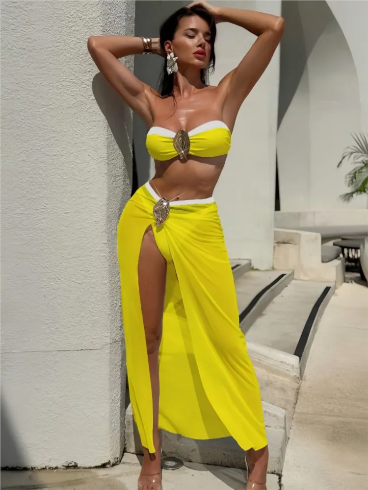 

Комплект из 3 предметов: купальник, пляжная накидка и сексуальный новый комплект бикини пуш-ап. Бразильский купальный костюм для женщин, пляжная одежда, бикини 2026