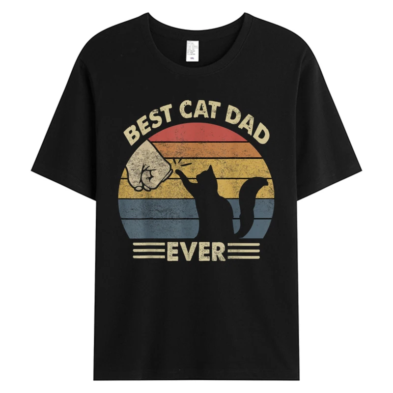 

Men's Cotton Fabric Tee Shirts Print T-shirt For Men Best Cat Dad Ever Funny Design Tshirt O-Neck Graphic T-Shirts Short Sleeve