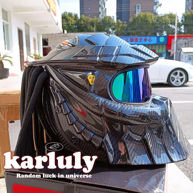 

Full Carbon Fiber Motorcycle Helmet Full Face Motorcycle Accessories Helmet Casco Depredador Clear Lens Braided Ponytail Helmets