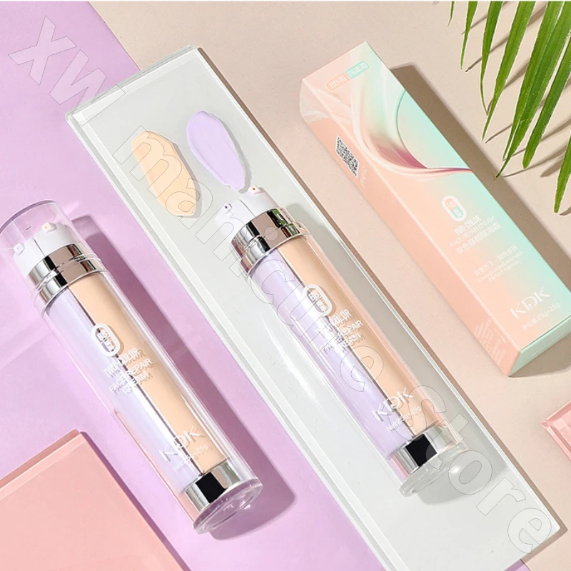 KDK Two-color Isolation Cream BB Cream Concealer Moisturizing and Unblocking Powder Double Tube Foundation Isolation Cream 50g
