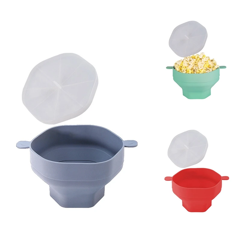 Dobrável Silicone Microondas Popcorn Bowl, Ferramenta de cozimento de cozinha, Balde com tampa, Dobrável