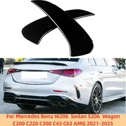 For Mercedes Benz W206 Sedan S206 Wagon C200 C220 C300 C43 C63 AMG 2021 2022 2023+ Rear Bumper Lip Splitter Spoiler Side Canards