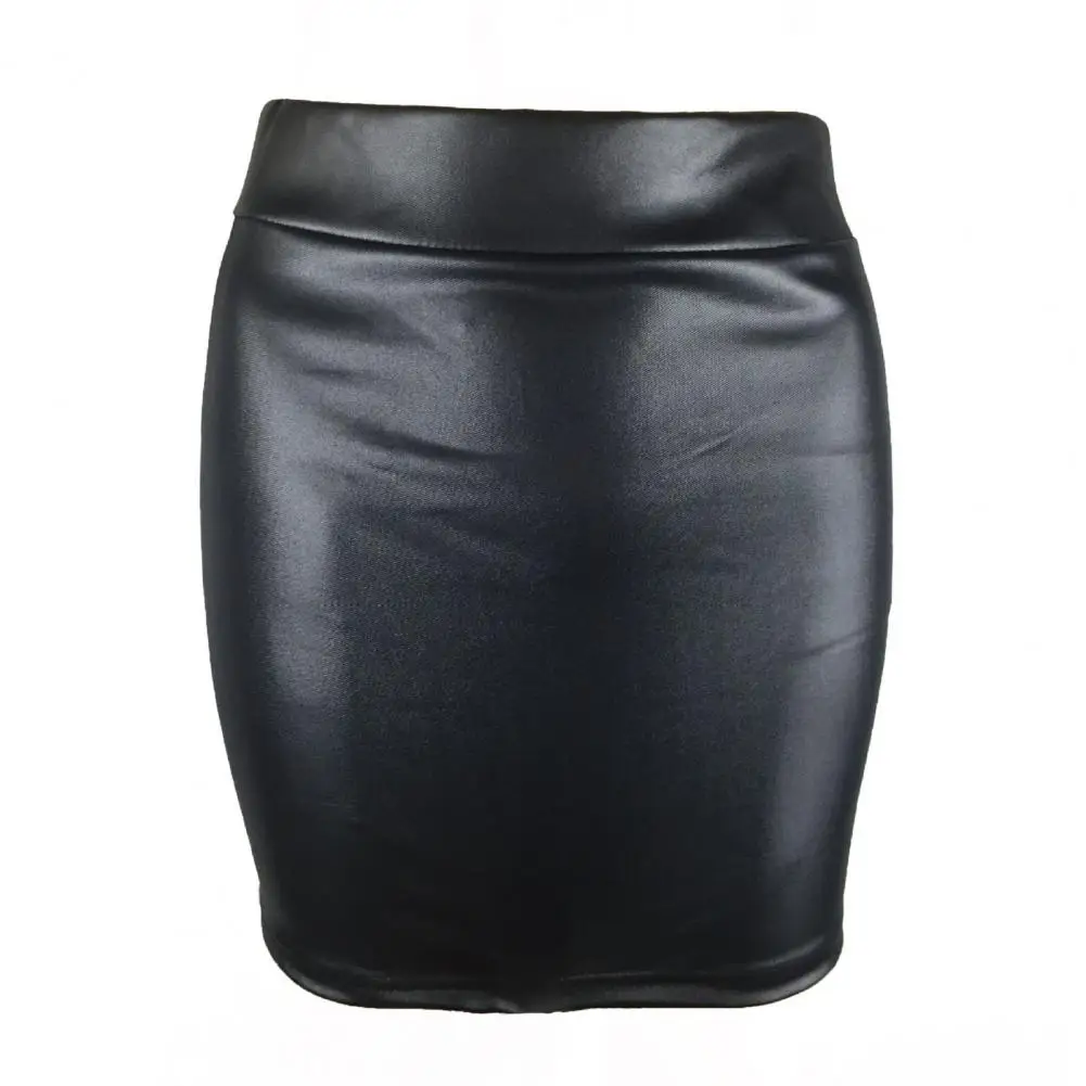 Mini saia feminina de couro sintético PU, bodycon, monocromática, preta, quadril de pacote, cintura regular, saias de senhora do escritório, sexy, verão