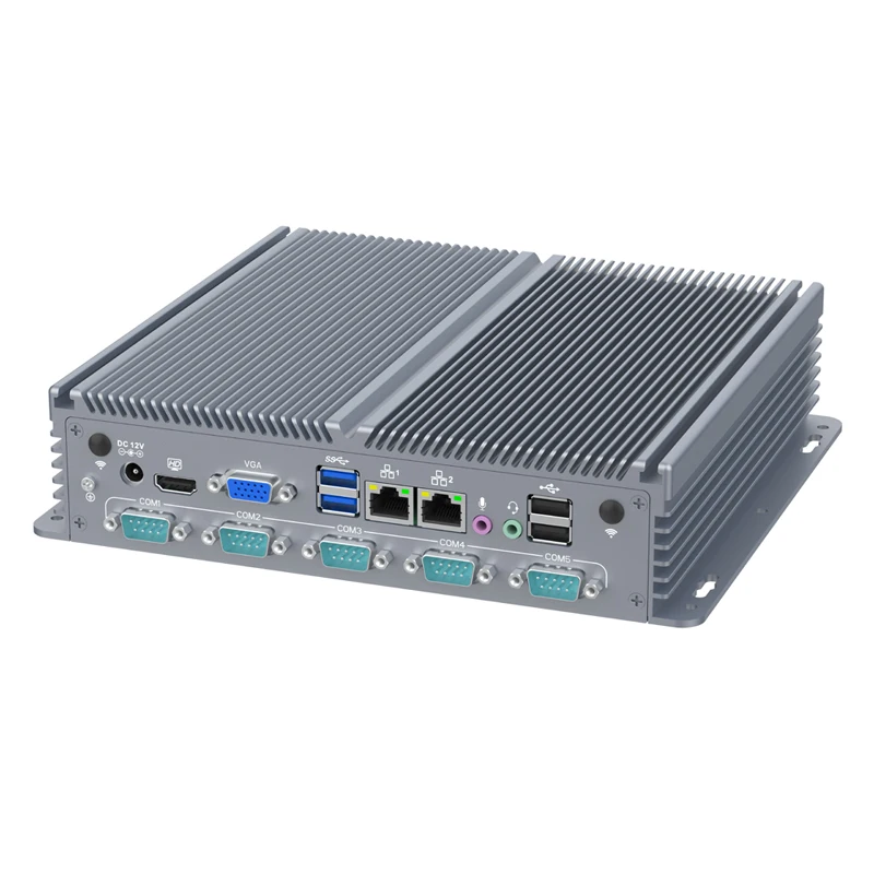 كمبيوتر صغير رخيص بدون مروحة Intel رباعي النواة J3710 HD VGA Dual LAN سطح المكتب الصناعي IoT الكمبيوتر 6xCOM RS232 أو RS485 Windows 10