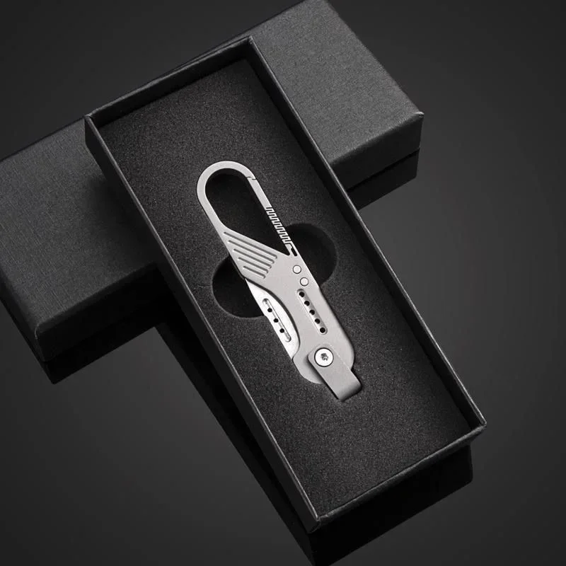 Outdoor Multifunctional Titanium Keychain Carabiner Car Key Chain Knife Box Cutter Keyring Mini Folding Pocket Knife Tool Gift