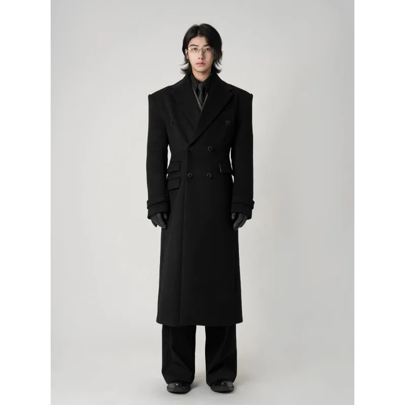 

Men Grey Inner Double Bag Wool Waist Woolen Coat
