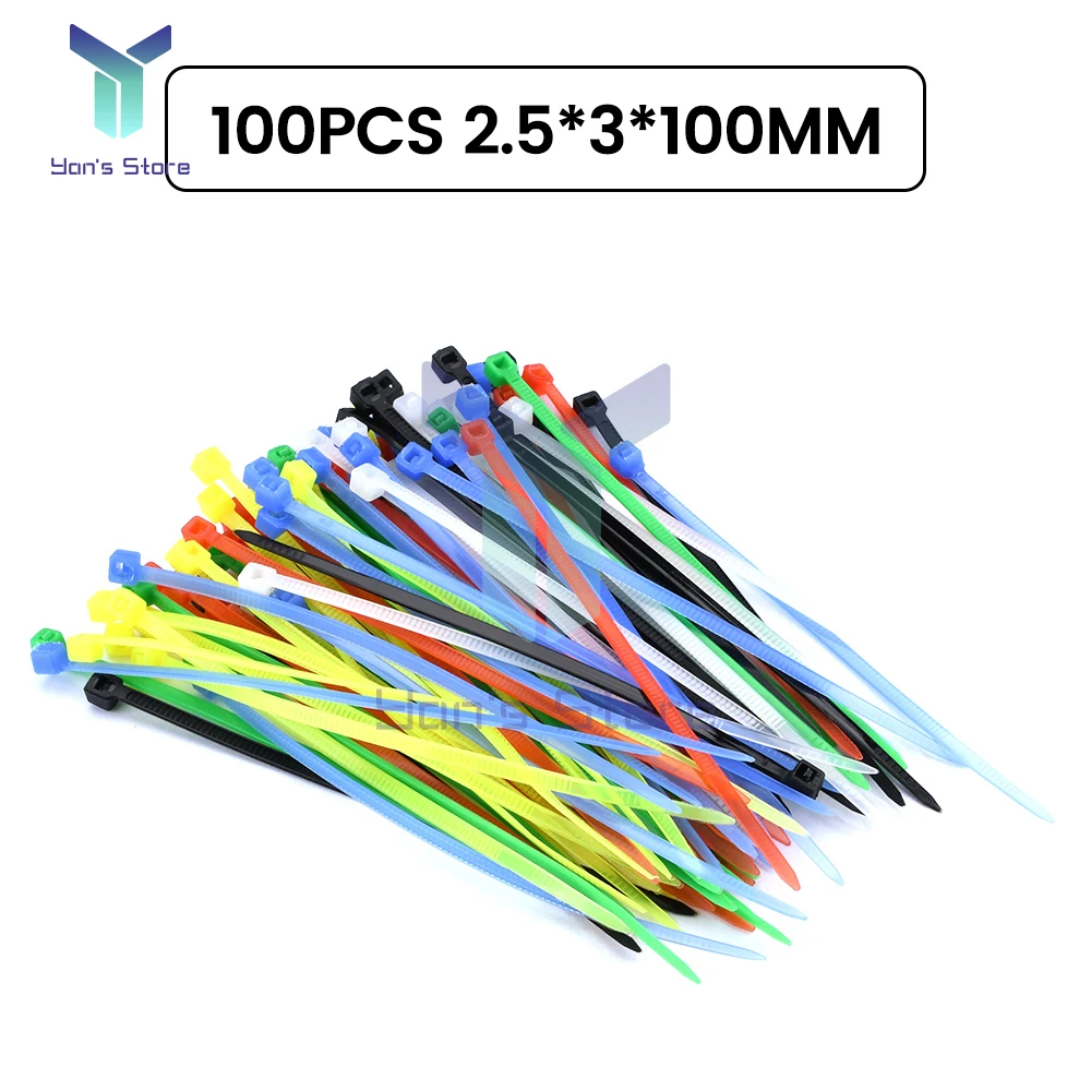 Dây buộc cái/túi 100 dây buộc bằng Nhựa Nylon tự khóa dây kéo màu trắng đen đầy màu sắc