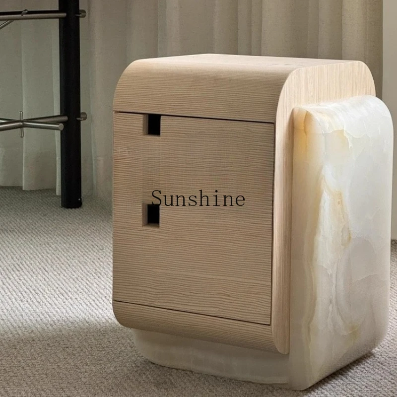 

Medieval wabi sandy wind solid wood marble home light luxury simple bedside table