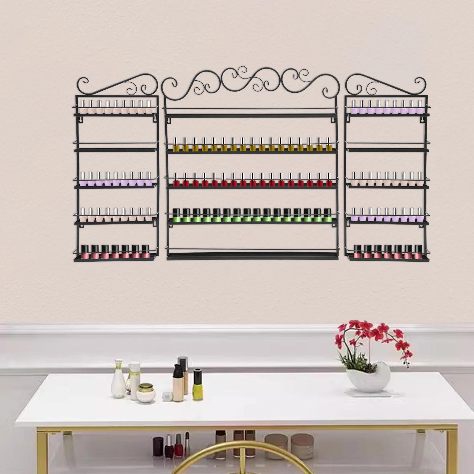 Rak Cat Kuku Terpasang Di Dinding 5 Tingkat, Rak Cat Kuku, Rak Display Cat Kuku Menampung 150-200 Botol