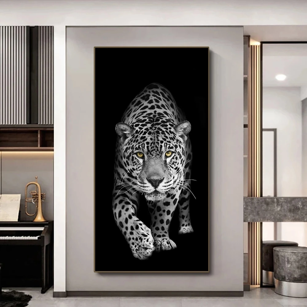 Black and White Leopard Wild Anima Poster and Print Canvas Painting Wall Art Picture for Living Room Office Home Decoration Gift