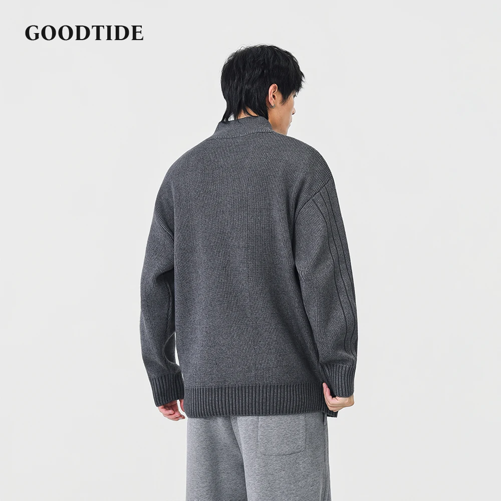 Fashion Men's Casual Half Zip Mock Neck Sweater 2025 Winter New Ribbed Knitted Pullover Comfortable Soft Long Sleeve Jumper Top