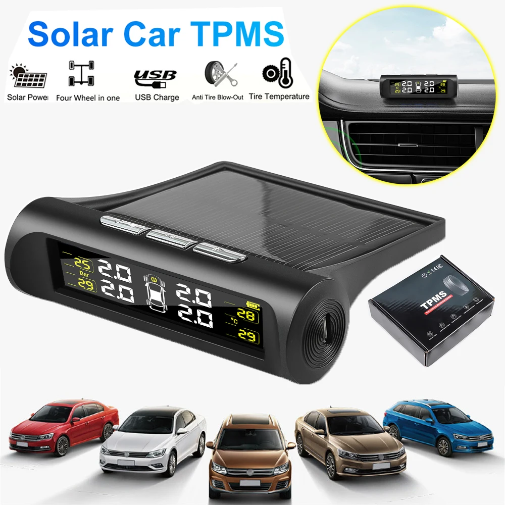 

New Car Tire Pressure Temperature Wireless Sensing Tire Pressure Monitor Solar Usb Dual Charging Suitable for Coupe Suv Mpv