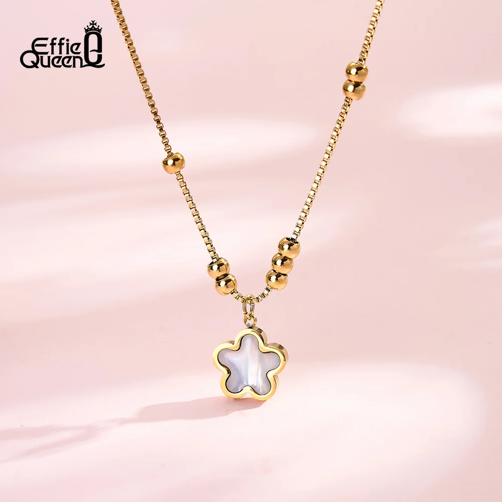 EFFIE QUEEN Fashion Stainless Steel Shell Flower Pendant Necklace Choker Chain For Women Elegant Jewelry Birthday Party STMN25