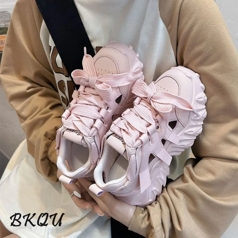 BKQU hollow father female summer sandals 2024 new all-match small thick bottom breathable mesh surface casual sports shoes