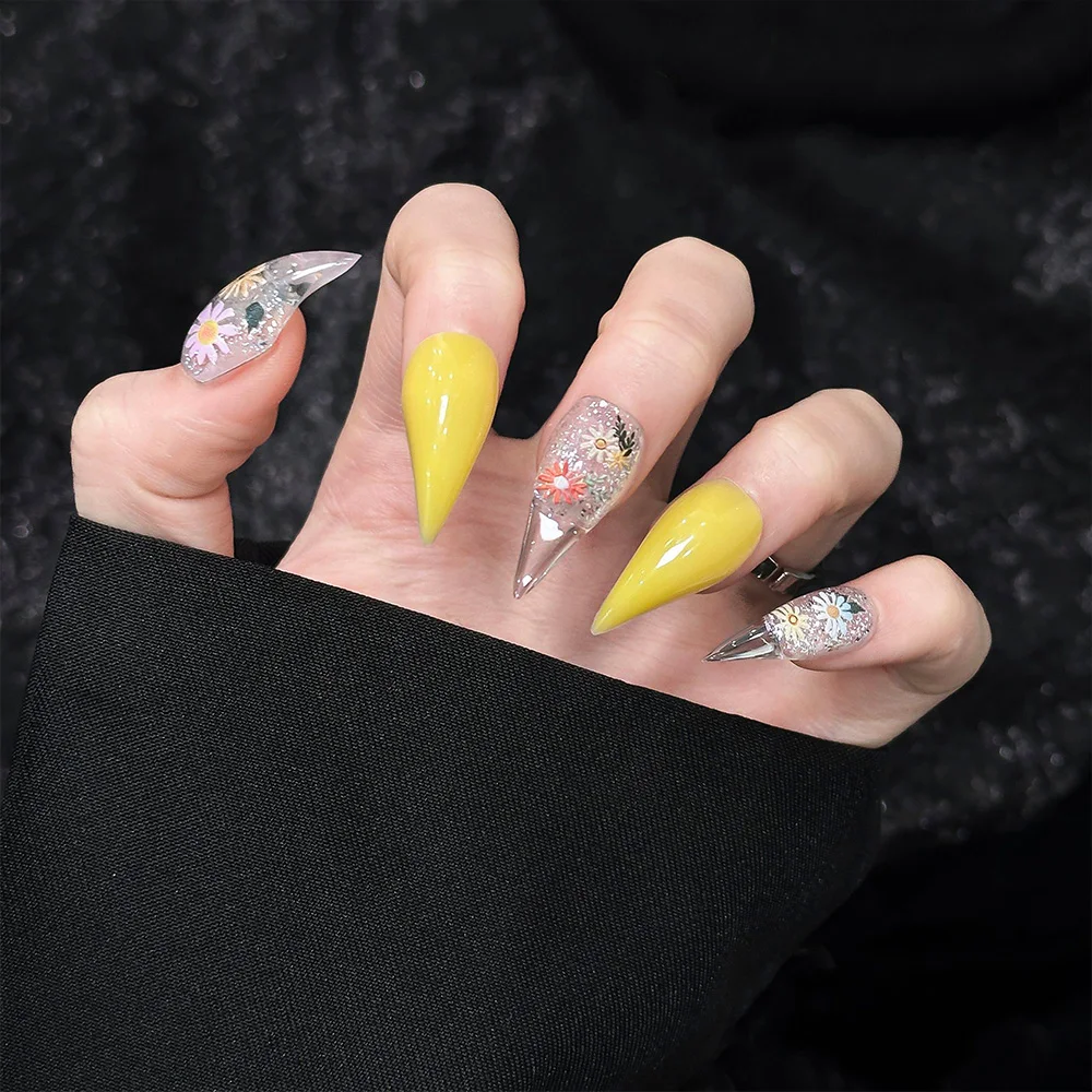 Shining Cool Spicy Girlish Style Dragon Claw Chain Long Nail Patch Bare Pink Glitter Dot Cat Claw Fake Nail Party Stickers Gift - view 2