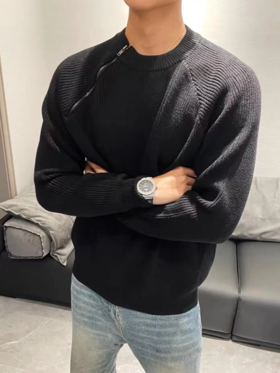 American Retro Loose Fit Zipper round Ne Knitwear Men's Autumn Winter Casual Versatile Loose Sweater Couple Sle