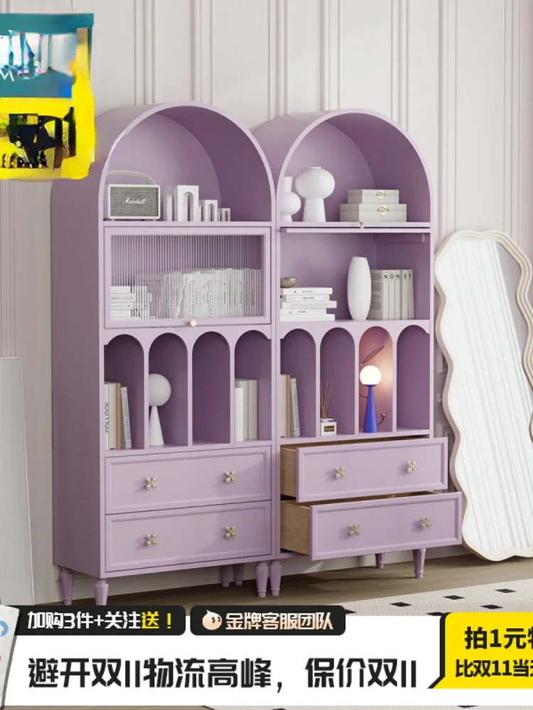 Bookcase Arch Sideboard Cabinet Flip Door Wine Cabinet Integrated Nordic Pink Cabinet Living Room Purple Corner Cabinet