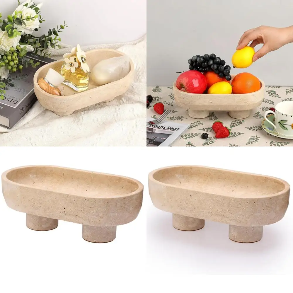 

10-дюймовая чаша из натурального травертина, большой декоративный поднос на пьедестале для домашнего декора, каменный центральный элемент или украшение для прихожей