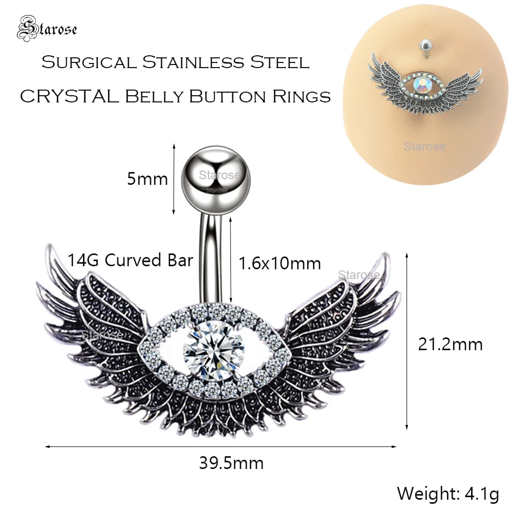 Starose 1 قطعة 1.6x10 مللي متر 14 جرام بار العصرية النسر الجناح ثقب البطن الفولاذ المقاوم للصدأ السرة البطن زر خواتم النساء ثقب السري