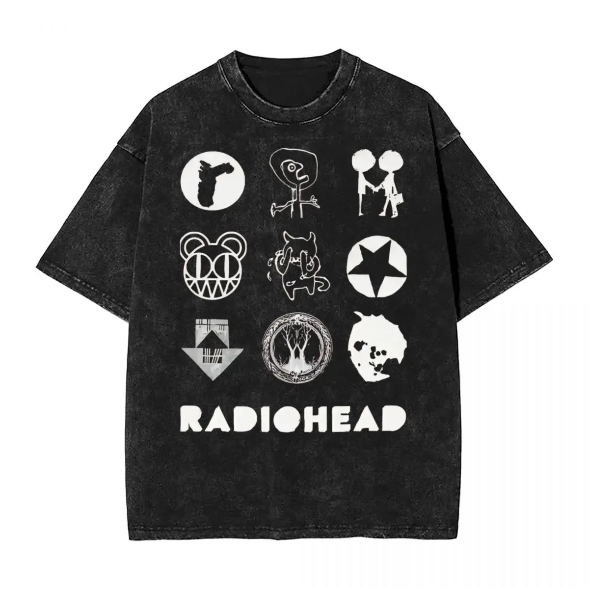 Radiohead Washed T Shirt Streetwear Hip Hop Retro T-Shirts Band Music Tees Tops for Men Women Oversize Graphic Printed