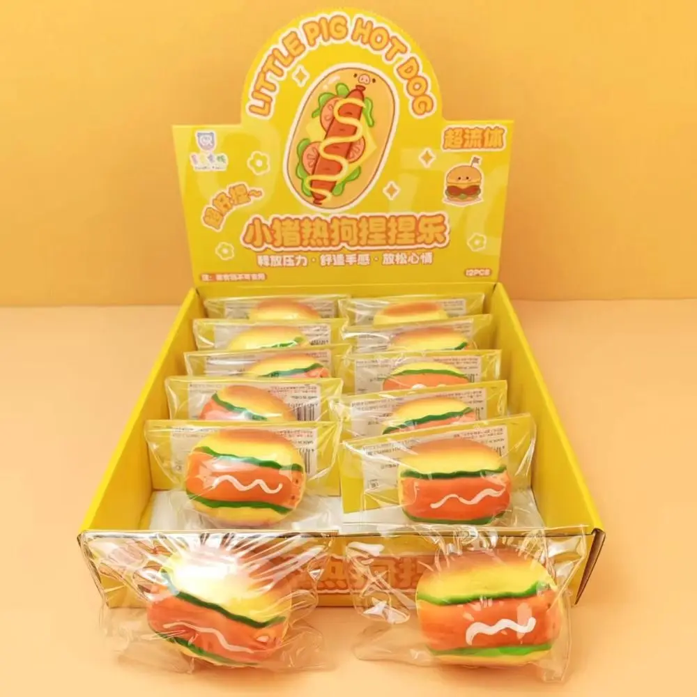 Children Gifts Pizza Hot Dog Fluid Toast Squishy Realistic Hand Relax Bread Fidget Toy Soft TPR Pinch Sensory Toy Party Favors