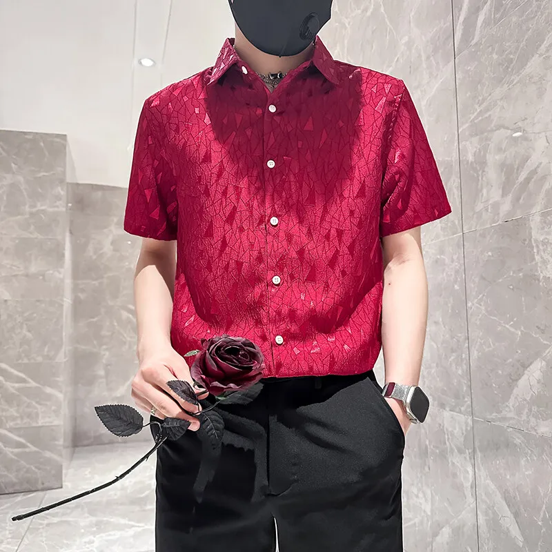 

Men's Short Sleeve Slim Fit Shirt with Geometric Pattern - Perfect for Summer M-4XL