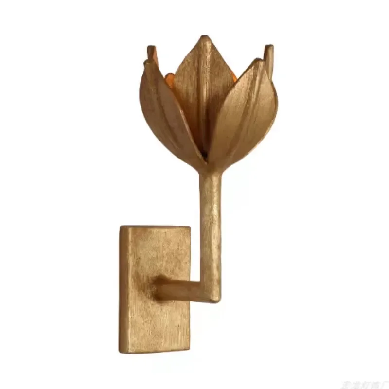 French Retro Alberto Sconce Golden Lotus Flower Wall Sconce Bedroom Bedside Hallway Decor Wall Lamp