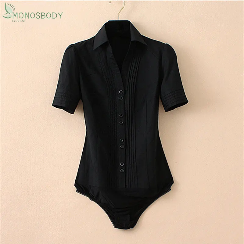 Elegant Bodysuits for Women Summer 2023 Short Sleeve Blouses and Tops Office Lady Rompers Business Work Body Shirts Female 2023