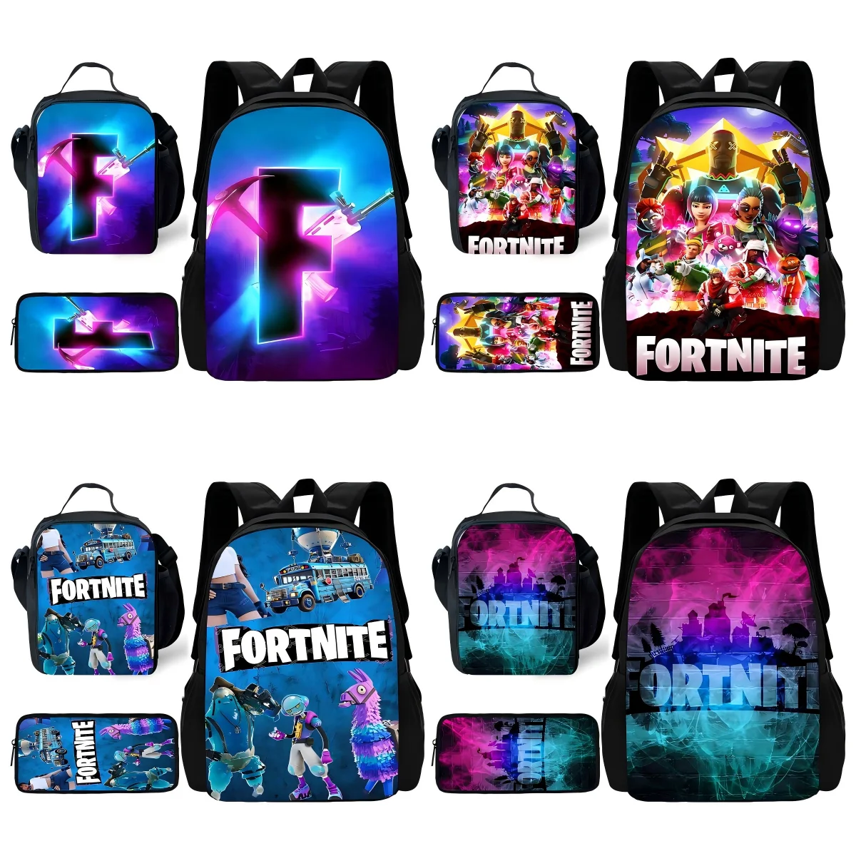 Popular Game FortniteS Child School Backpack with Lunch Bags ,Pencil Bags ,School Bags for Boys Girls Best Gift