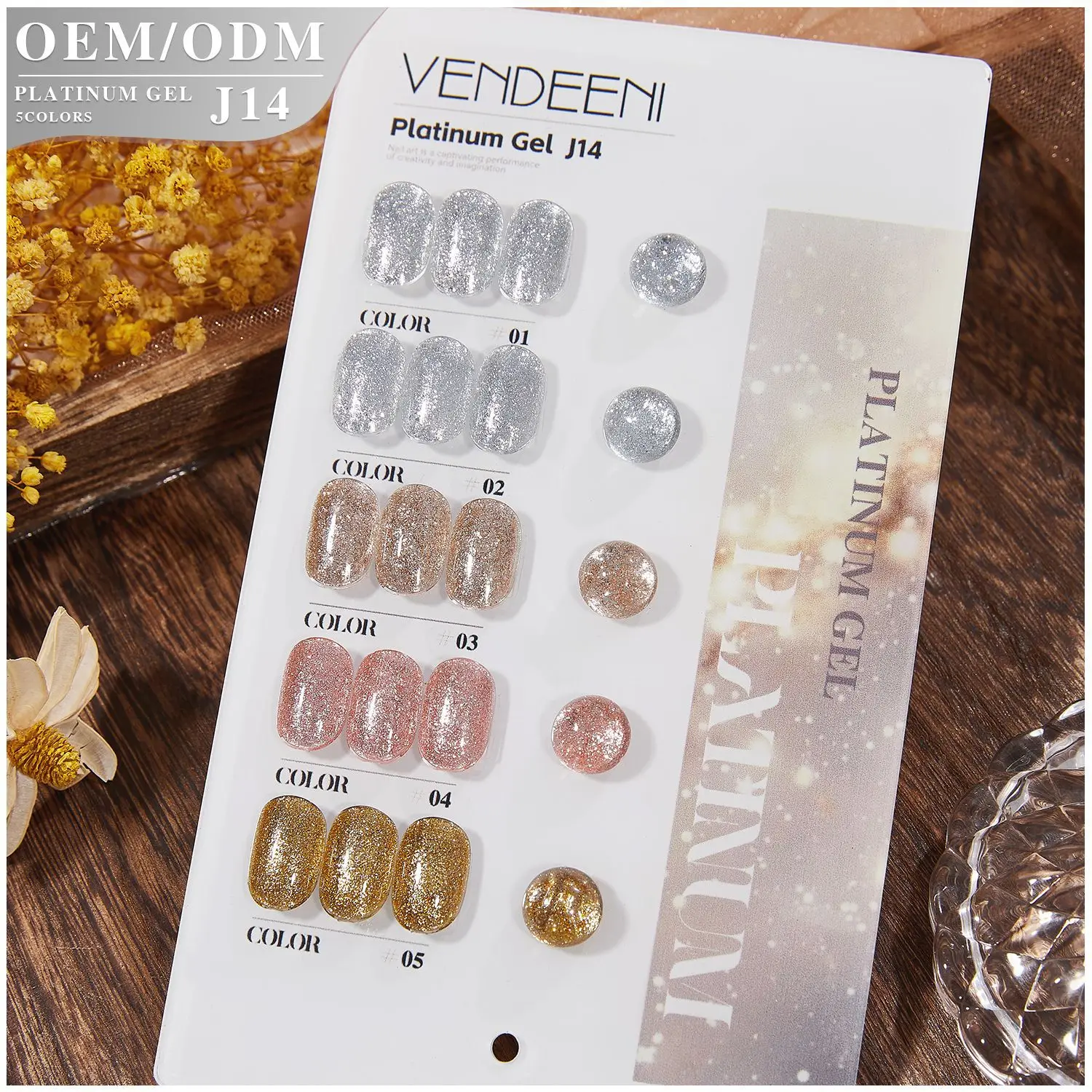 

Vendeeni Bright Champagne Gold Platinum Glue 5 Colors White Silver Nail Polish Summer Versatile