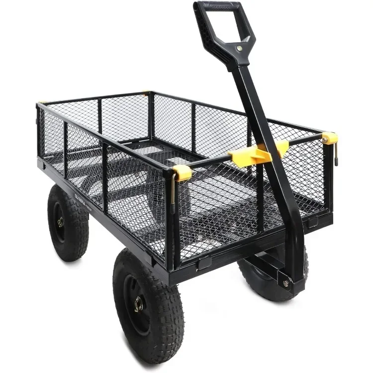 Home.Heavy Duty 1,000lbs 6-cu ft Steel Utility Garden Cart, with Removable Mesh Sides to Convert into Flatbed, Lawn and Garden