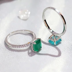 925 Sterling Silver Simple 7x8mm Blue Tourmaline Paraiba Rings for Women Girls Classic Wedding Statement Ring Party Jewelry Gift