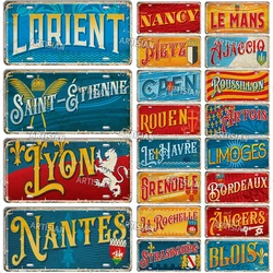Artisian Ctiy License Plate FRANCE Metal Sign Province Landmark Travel Car Plate Decorative Tin Plaque Wall Decor Garage Bar
