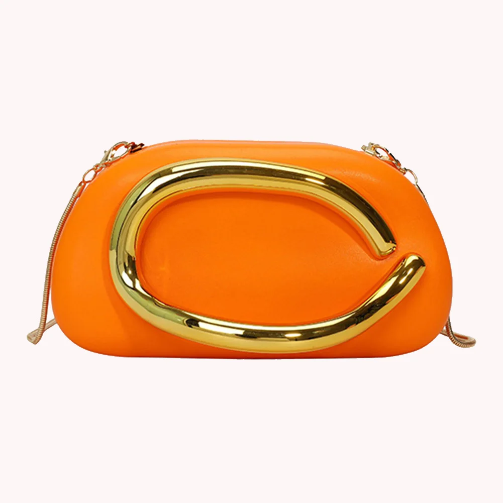 

Women PU Leather Trendy Clutch Purses Solid Color Metal Decoration Evening Bag Hand-held Shoulder Clutch Bag for Wedding Party
