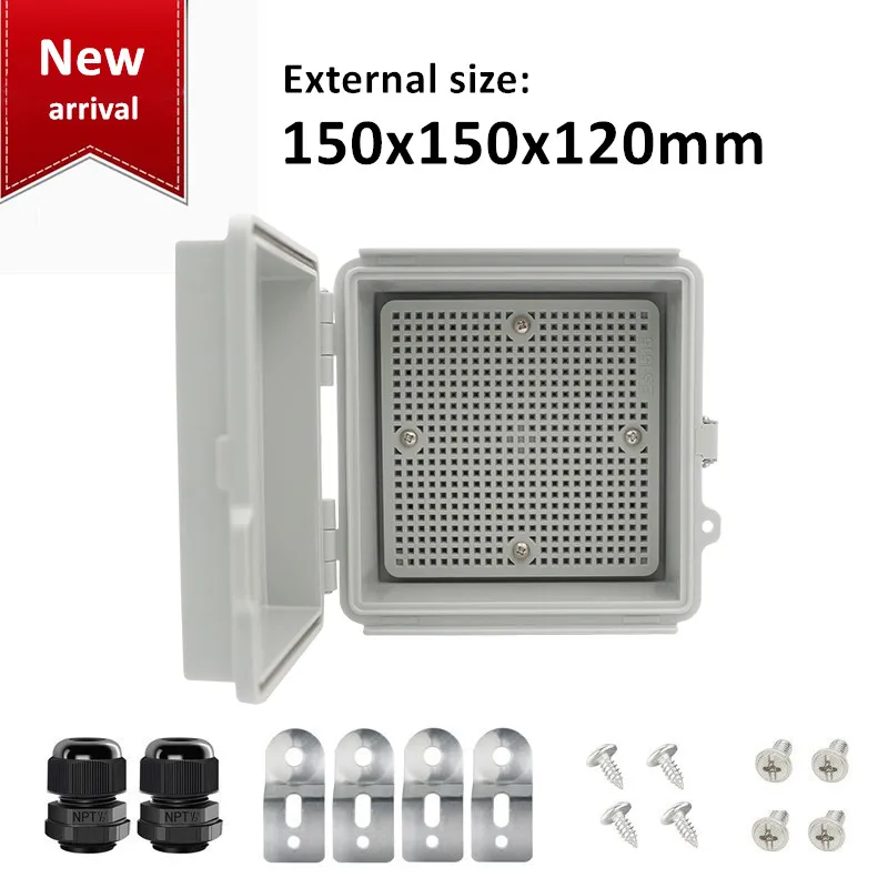 

New Arrival 150x150x120mm Waterproof Outdoor Junction Box IP67 ABS Plastic Enclosure With Hinged Grey Cover For Projects