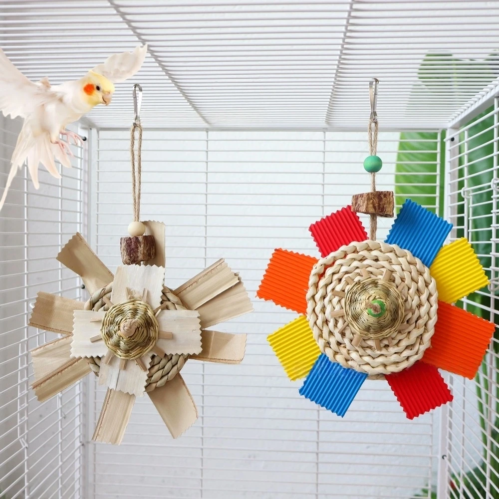 

Parrot Foraging Toy Sunflower Shaped Bird Chew Shredder Toy Hanging Bird Cage Accessory for Small Medium Birds Pet Bird Toys