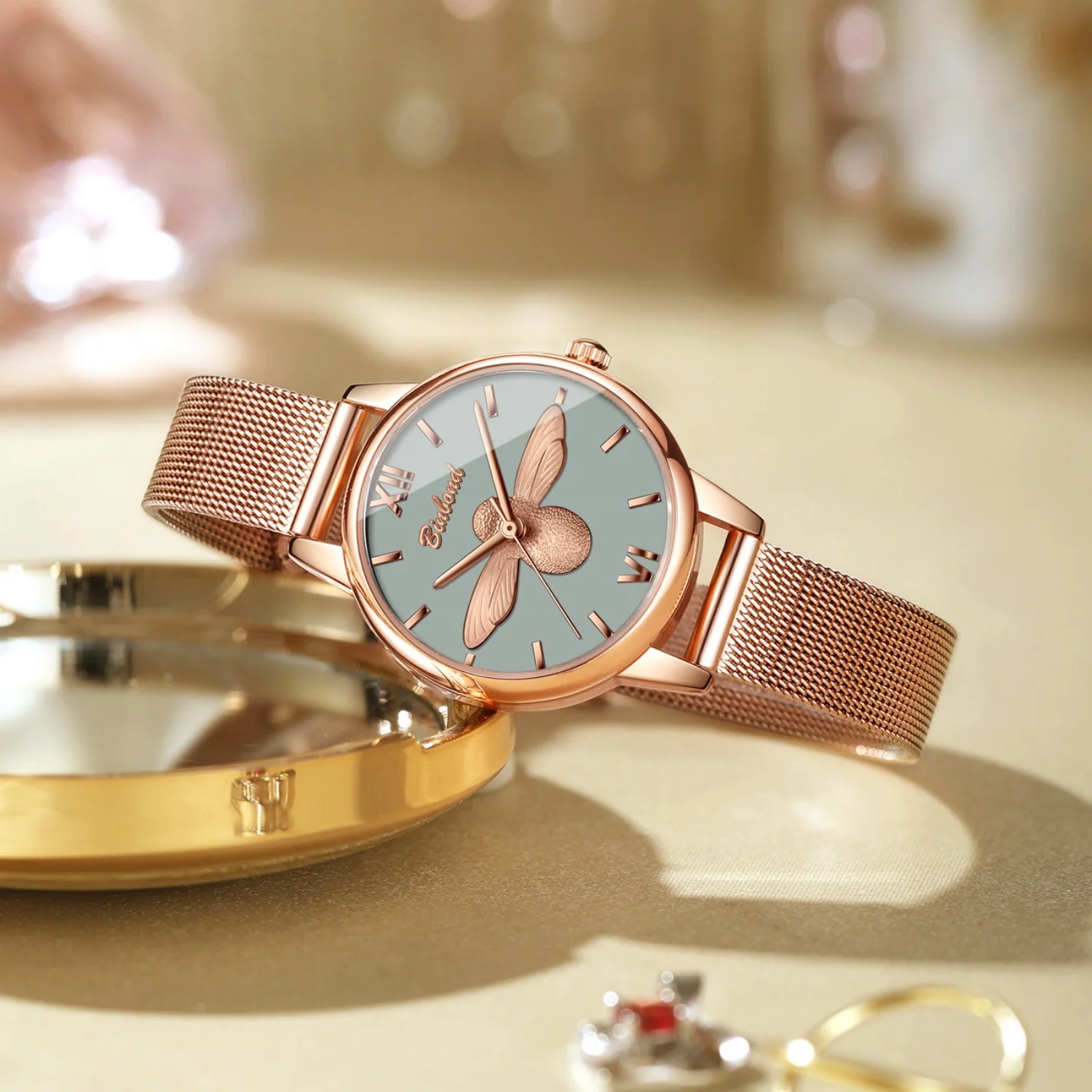 BINBOND Brand Casual Fashion Ladies Watch Stainless Steel Strap 30M Water-Resistance Ore Reinforcement Glass Birthday Gift Box