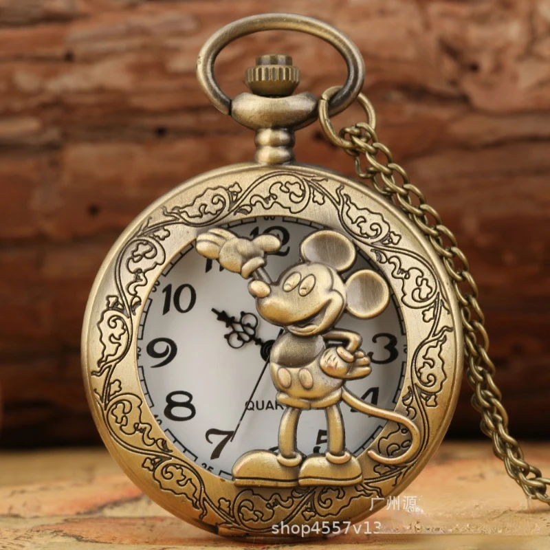 Disney Mickey Mouse Pocket Watch Cartoon Clock Donald Vintage Creative Boys Girls Anime Fashion Pendant Necklace Quartz Watch