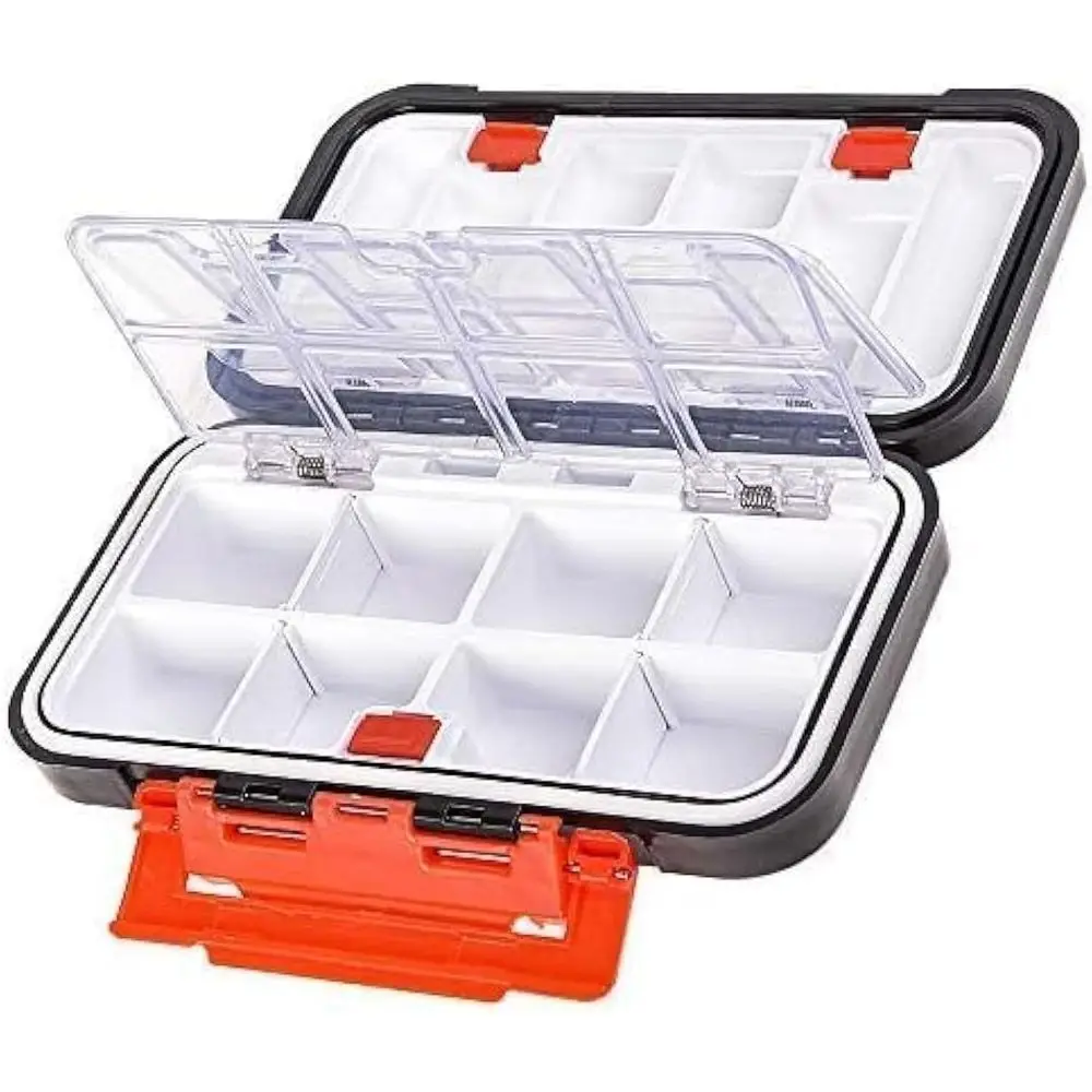 

Двусторонняя водонепроницаемая коробка для рыболовных снастей с 16 отделениями для хранения приманок (черная)